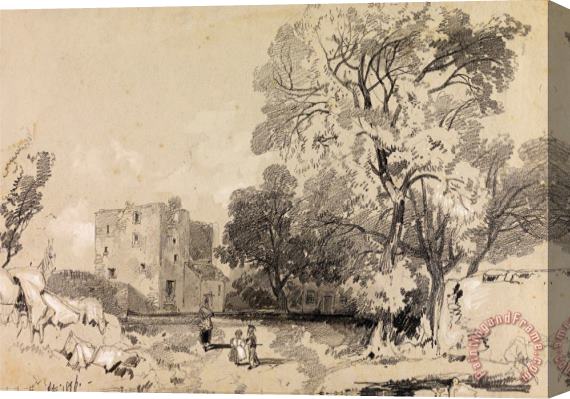 Edward Lear A Ruined Tower House Stretched Canvas Print / Canvas Art