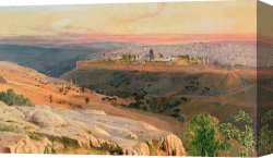 Sermon on The Mount Canvas Prints - Jerusalem From The Mount Of Olives by Edward Lear