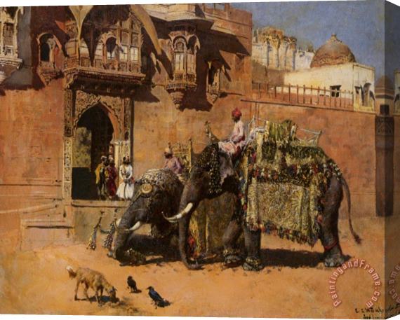 Edwin Lord Weeks Elephants at The Palace of Jodhpore Stretched Canvas Painting / Canvas Art