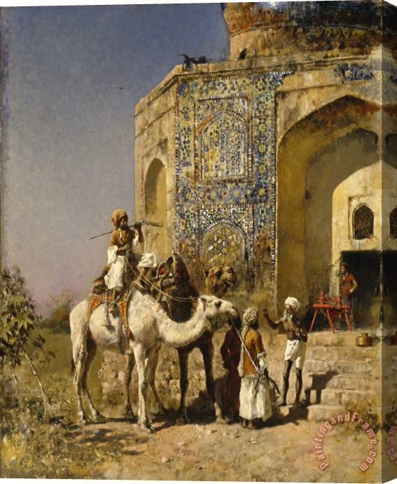 Edwin Lord Weeks The Old Blue Tiled Mosque Outside of Delhi, India Stretched Canvas Print / Canvas Art