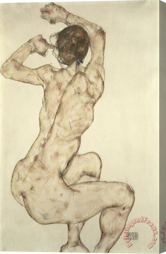Egon Schiele A Crouching Nude Stretched Canvas Print / Canvas Art