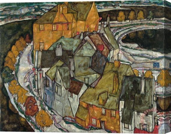 Egon Schiele Crescent of Houses II (island Town) Stretched Canvas Painting / Canvas Art