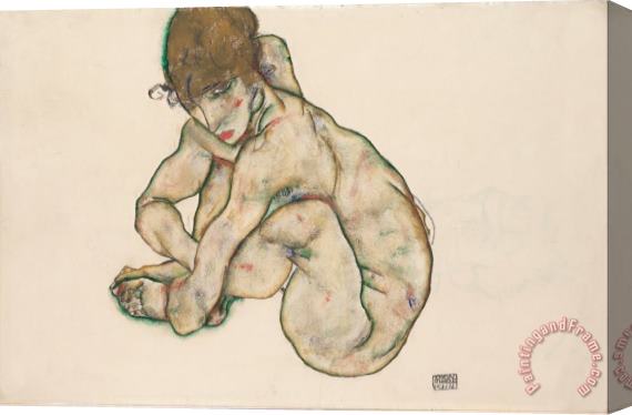 Egon Schiele Crouching Nude Girl Stretched Canvas Painting / Canvas Art