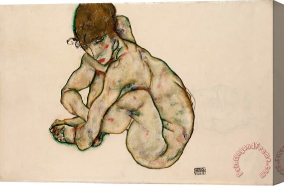 Egon Schiele Crouching Nude Girl Stretched Canvas Painting / Canvas Art