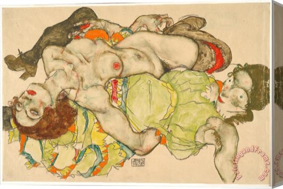 Egon Schiele Female Lovers, 1915 Stretched Canvas Painting / Canvas Art