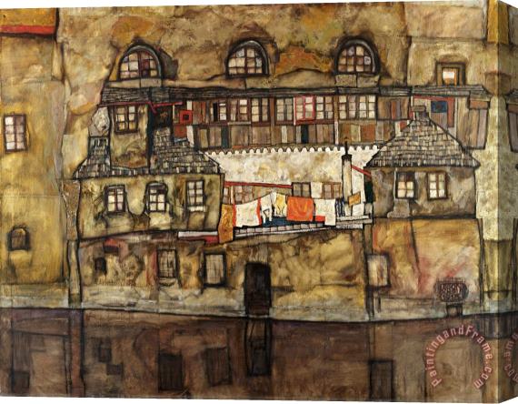 Egon Schiele House Wall on The River Stretched Canvas Painting / Canvas Art