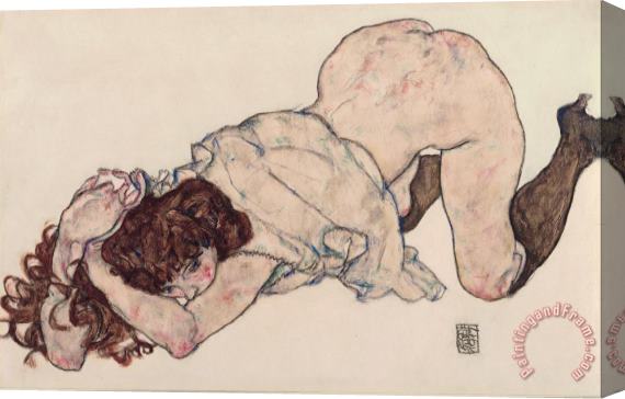 Egon Schiele Kneeling Girl, Resting on Both Elbows Stretched Canvas Print / Canvas Art