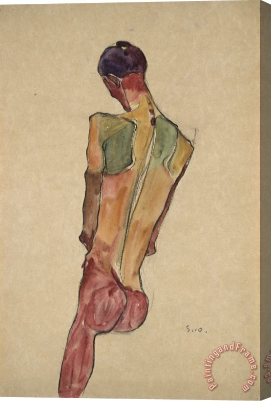 Egon Schiele Male Nude, Back View Stretched Canvas Painting / Canvas Art