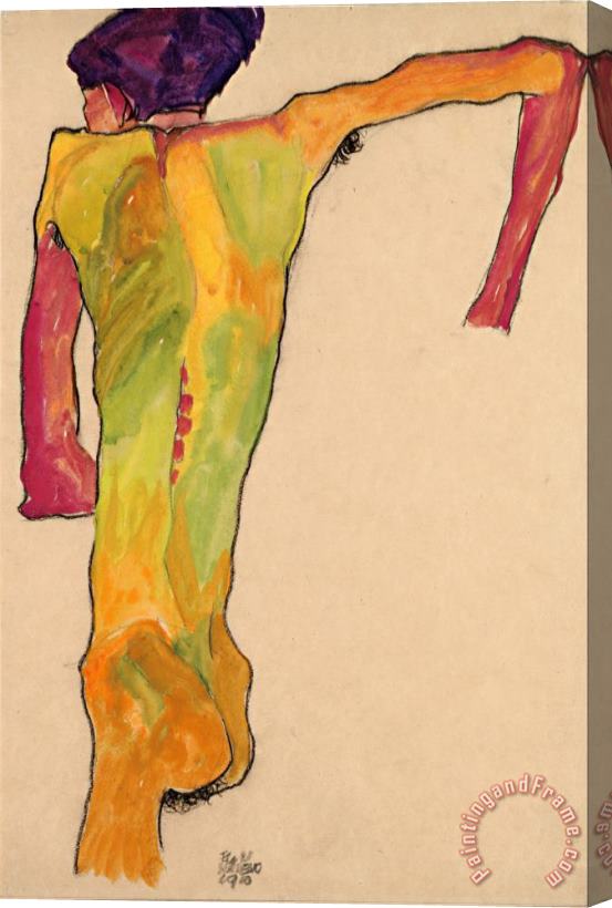 Egon Schiele Male Nude, Propping Himself Up Stretched Canvas Painting / Canvas Art