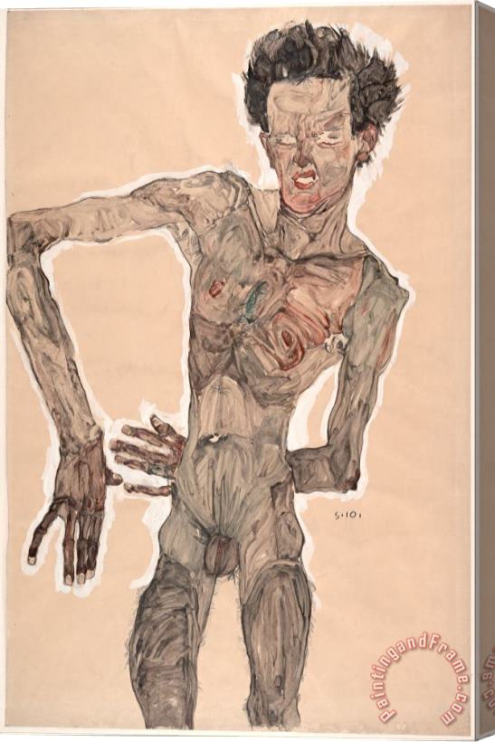 Egon Schiele Nude Self Portrait, Grimacing Stretched Canvas Painting / Canvas Art