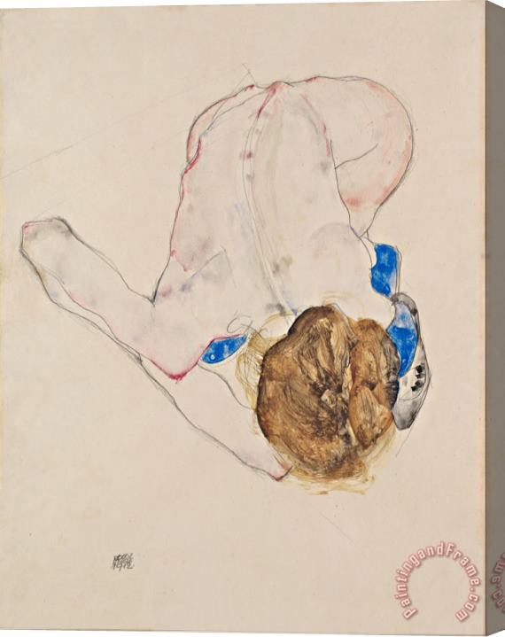 Egon Schiele Nude with Blue Stockings, Bending Forward Stretched Canvas Print / Canvas Art