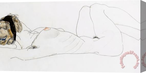 Egon Schiele Reclining female nude Stretched Canvas Painting / Canvas Art