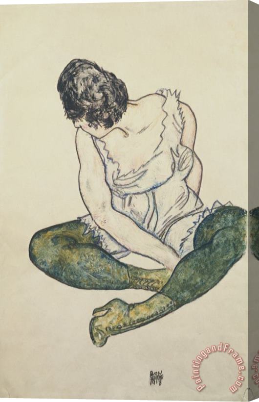 Egon Schiele Seated Woman with Green Stockings Stretched Canvas Print / Canvas Art