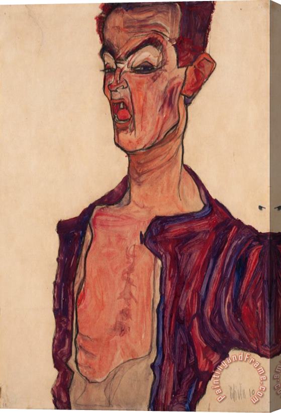 Egon Schiele Self Portrait, Grimacing Stretched Canvas Print / Canvas Art