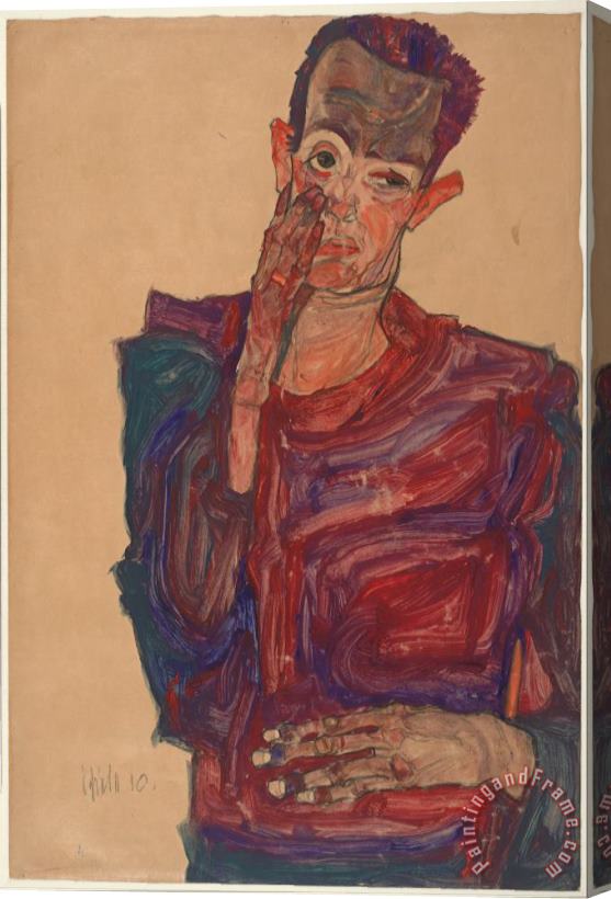 Egon Schiele Self Portrait with Eyelid Pulled Down, 1910 Stretched Canvas Painting / Canvas Art