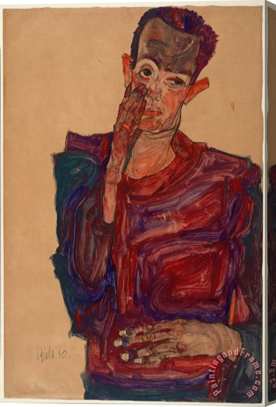 Egon Schiele Self Portrait with Eyelid Pulled Down, 1910 Stretched Canvas Print / Canvas Art