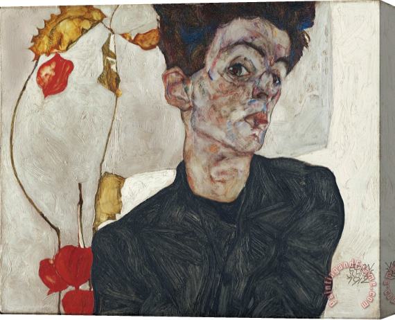 Egon Schiele Self Portrait with Physalis Stretched Canvas Print / Canvas Art