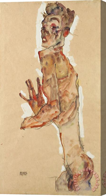 Egon Schiele Self Portrait with Splayed Fingers Stretched Canvas Painting / Canvas Art