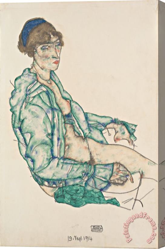 Egon Schiele Sitting Semi Nude with Blue Hairband Stretched Canvas Print / Canvas Art