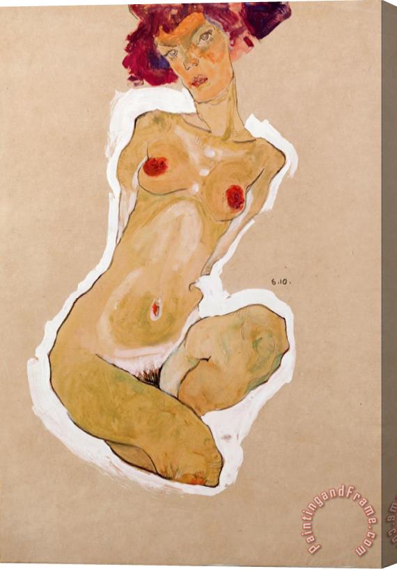 Egon Schiele Squatting Female Nude Stretched Canvas Print / Canvas Art