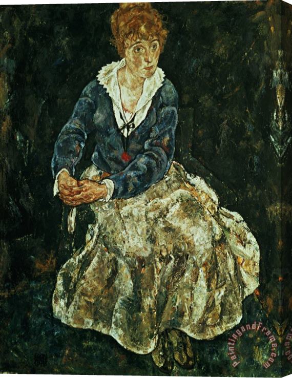 Egon Schiele The Artist's Wife Seated Stretched Canvas Painting / Canvas Art