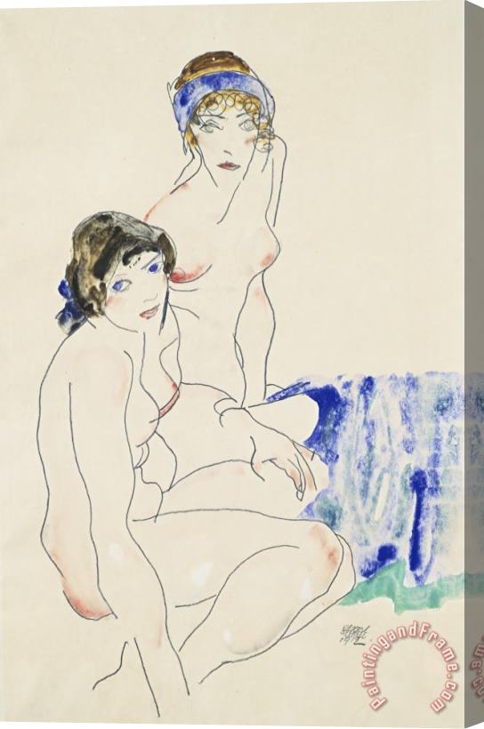 Egon Schiele Two Female Nudes by The Water Stretched Canvas Print / Canvas Art