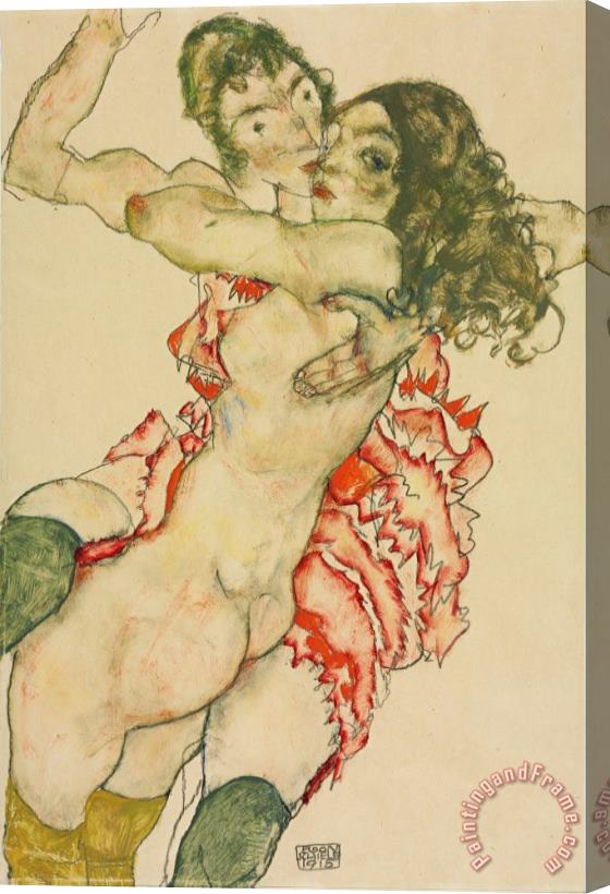 Egon Schiele Two Women Embracing Stretched Canvas Painting / Canvas Art