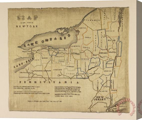 Elizabeth Ann Goldin Map of The State of New York Stretched Canvas Print / Canvas Art