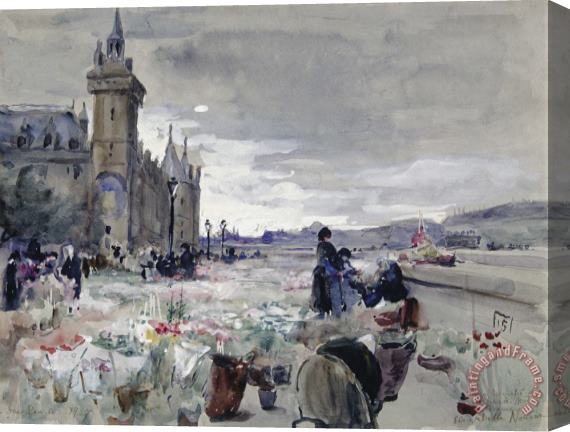 Elizabeth Nourse Flower Market at Notre Dame Stretched Canvas Print / Canvas Art