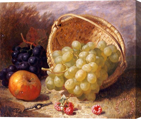 Eloise Harriet Stannard An Upturned Basket of Grapes an Apple And Other Fruit Stretched Canvas Print / Canvas Art