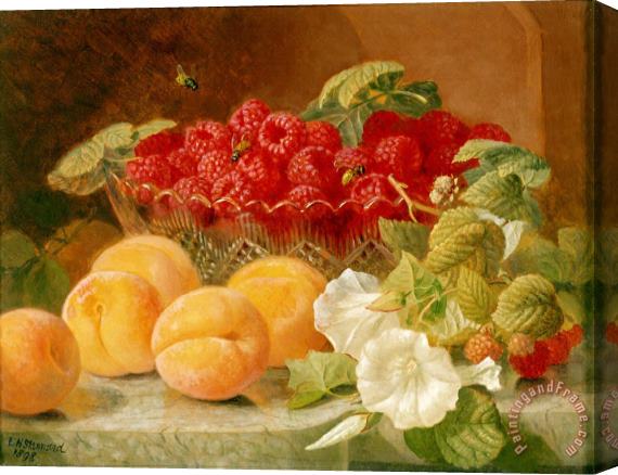 Eloise Harriet Stannard Bowl of Raspberries And Peaches Stretched Canvas Print / Canvas Art