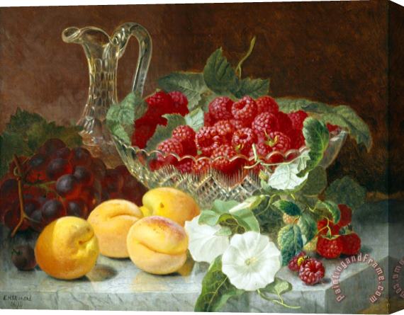 Eloise Harriet Stannard Still Life of Raspberries in a Glass Bowl Stretched Canvas Painting / Canvas Art