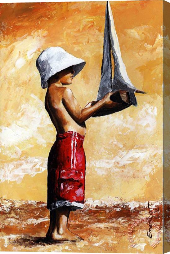 Emerico Toth Little boy in the beach Stretched Canvas Print / Canvas Art
