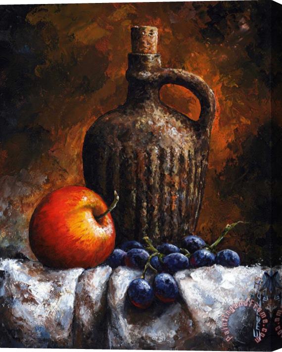 Emerico Toth Old bottle and fruit Stretched Canvas Print / Canvas Art