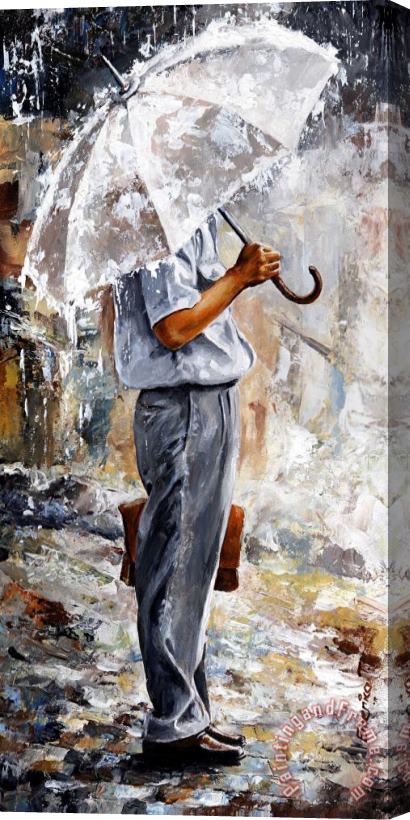 Emerico Toth Rain day - The office man Stretched Canvas Print / Canvas Art