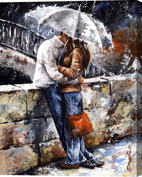 Emerico Toth Rainy day - Love in the rain Stretched Canvas Print / Canvas Art