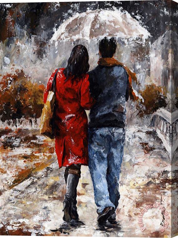 Emerico Toth Rainy day - Walking in the rain Stretched Canvas Print / Canvas Art