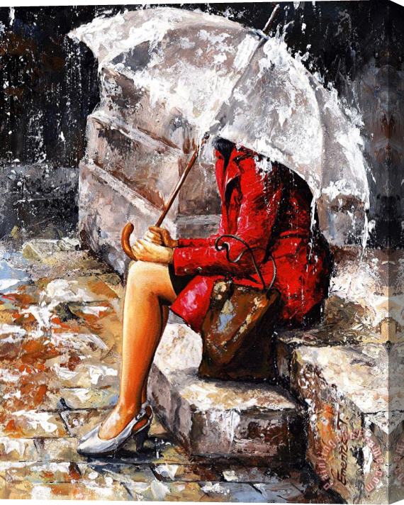 Emerico Toth Rainy day - Woman of New York Stretched Canvas Print / Canvas Art