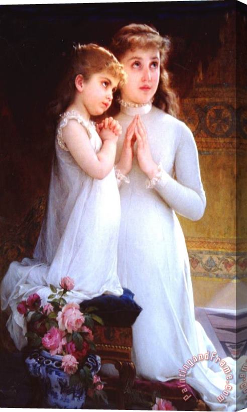 Emile Munier Two Girls Praying Stretched Canvas Painting / Canvas Art