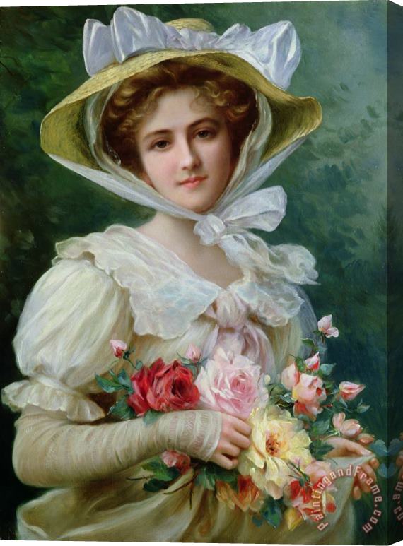 Emile Vernon Elegant lady with a bouquet of roses Stretched Canvas Print / Canvas Art