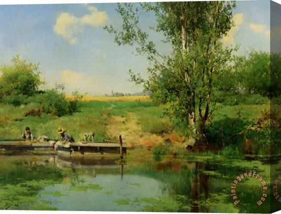 Emilio Sanchez Perrier Laundry at The Edge of The River Stretched Canvas Painting / Canvas Art