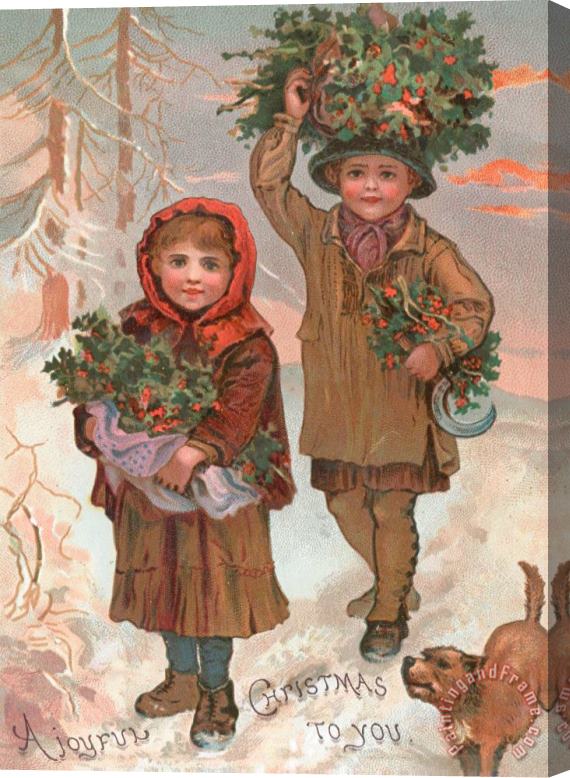 English School A Joyful Christmas To You Victorian Christmas Card Stretched Canvas Painting / Canvas Art