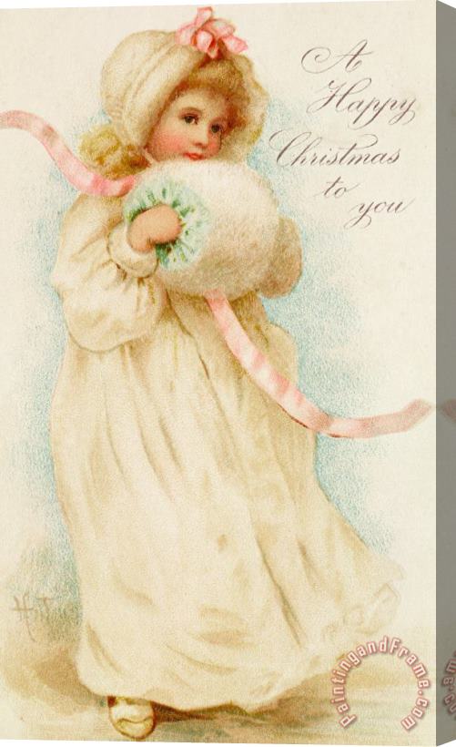 English School Christmas card depicting a girl with a muff Stretched Canvas Print / Canvas Art