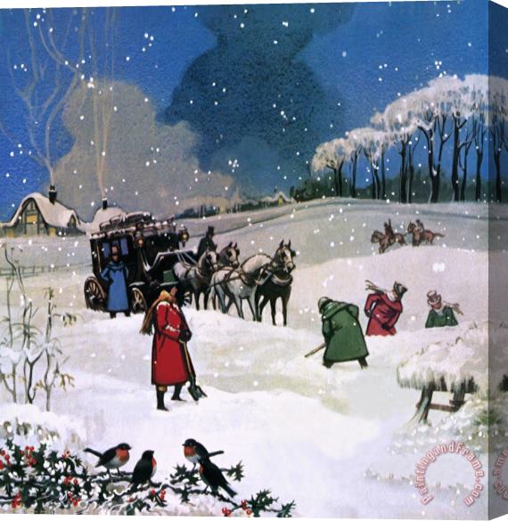 English School Christmas Scene Stretched Canvas Painting / Canvas Art