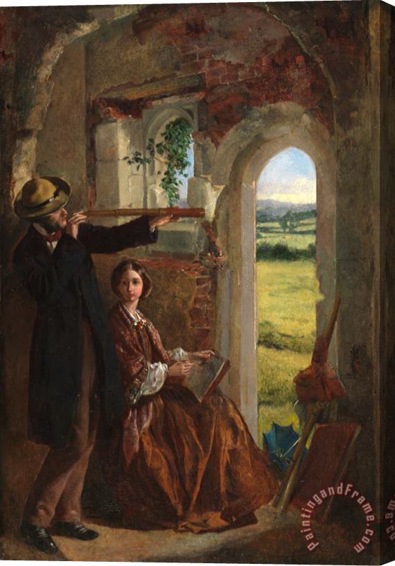 English School Couple Observing a Landscape Stretched Canvas Painting / Canvas Art