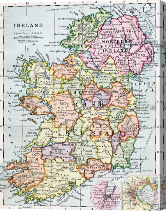 English School Irish Free State And Northern Ireland From Bacon S Excelsior Atlas Of The World Stretched Canvas Painting / Canvas Art
