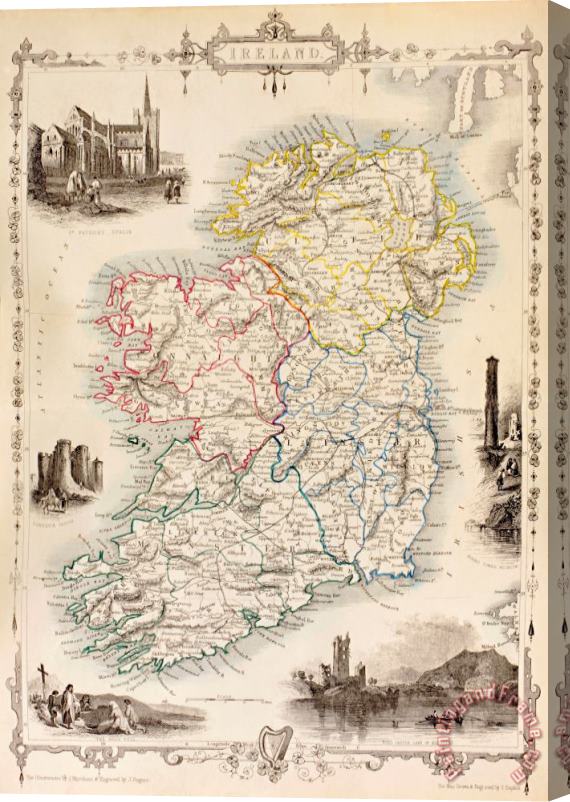 English School Map Of Ireland From The History Of Ireland By Thomas Wright Stretched Canvas Print / Canvas Art