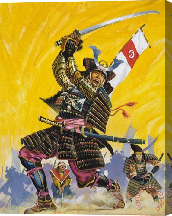 English School Samurai Warriors Stretched Canvas Painting / Canvas Art