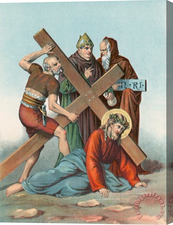 English School Station IX Jesus Falls under the Cross the Third Time Stretched Canvas Print / Canvas Art