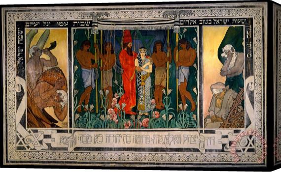 Ephraim Moses Lilien An Allegorical Wedding Sketch for a Carpet Dedicated to Mr. And Mrs. David Wolffsohn Triptych Stretched Canvas Print / Canvas Art
